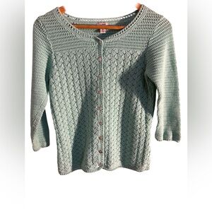 LL Bean 3/4 sleeve Linen Cotton Blend Cardigan Sweater Grandmacore Mint Green